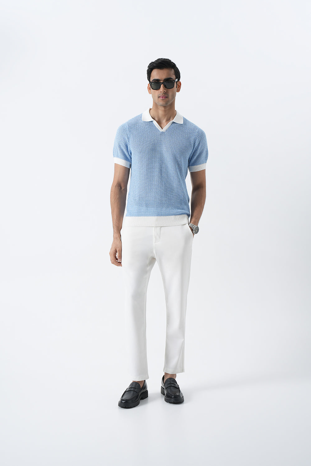 Polo Knit T-shirt - Sea Blue