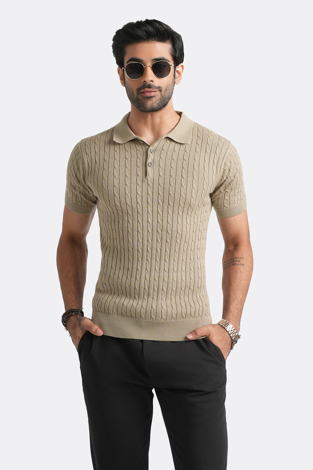 Polo Knit T-shirt - Beige