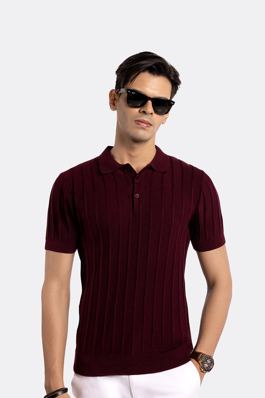 Polo Knit T-shirt - Maroon