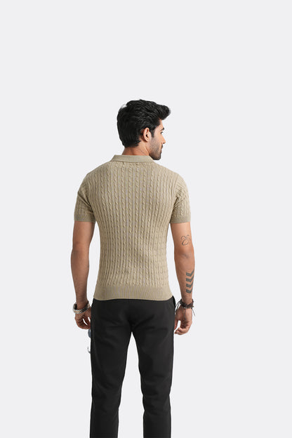 Polo Knit T-shirt - Beige