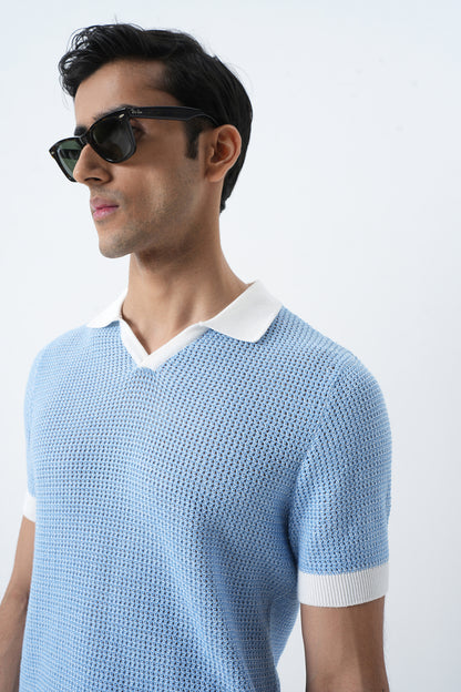 Polo Knit T-shirt - Sea Blue