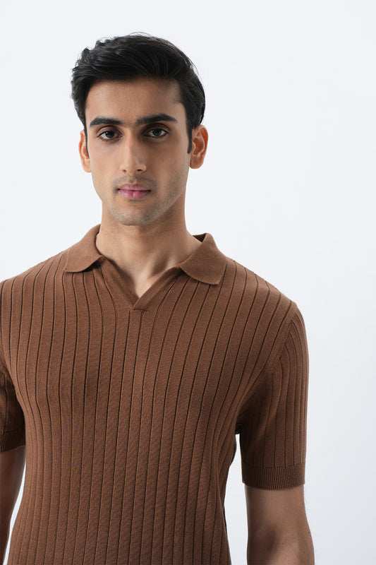 Polo Knit T-shirt - Coffee Bean