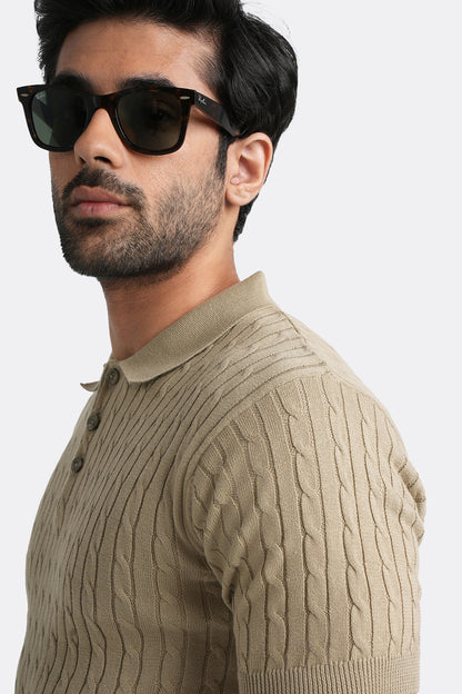 Polo Knit T-shirt - Beige