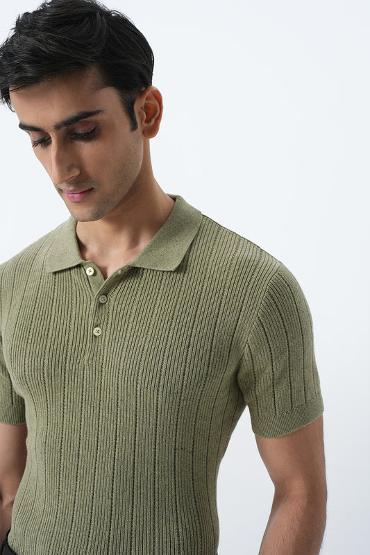 Polo Knit T-shirt - Dried Herb Green