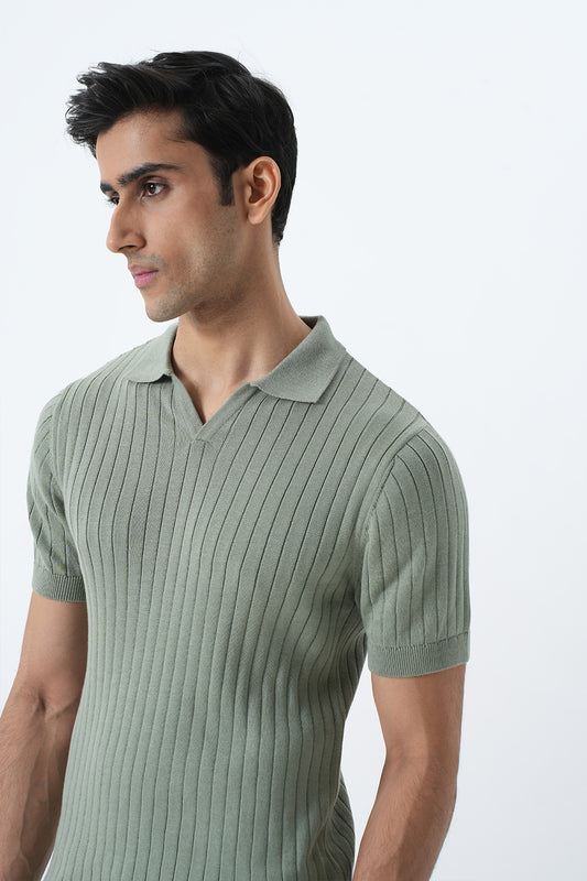 Polo Knit T-shirt - Sage Green