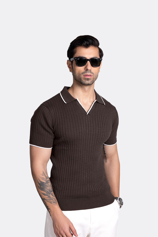 Polo Knit T-shirt - Chestnut