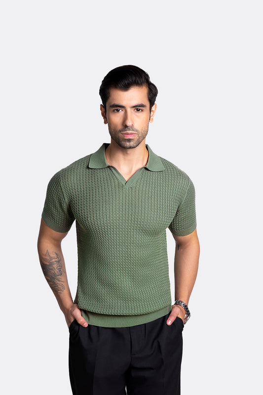 Polo Knit T-shirt - Khakhi Green