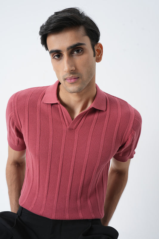 Polo Knit T-shirt - Cranberry