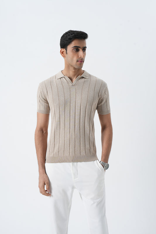 Polo Knit T-shirt - Bisque