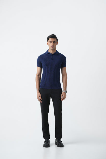 Polo Knit T-shirt - Navy Blue