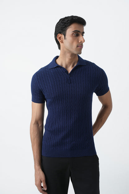 Polo Knit T-shirt - Navy Blue