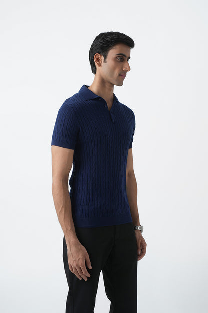 Polo Knit T-shirt - Navy Blue