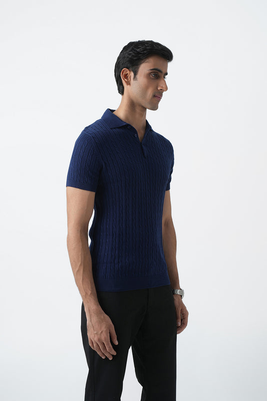 Polo Knit T-shirt - Navy Blue