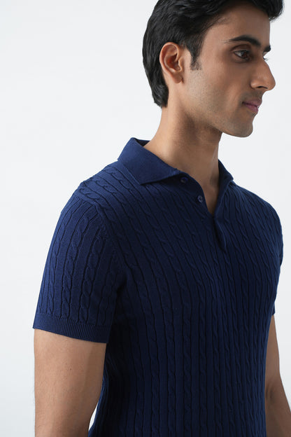 Polo Knit T-shirt - Navy Blue