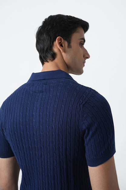 Polo Knit T-shirt - Navy Blue