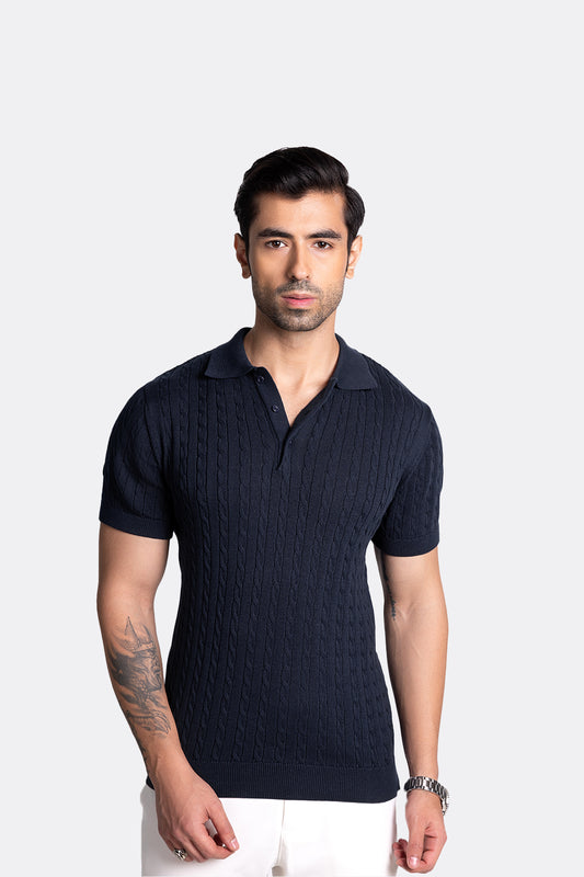 Polo Knit T-shirt - Navy Blue